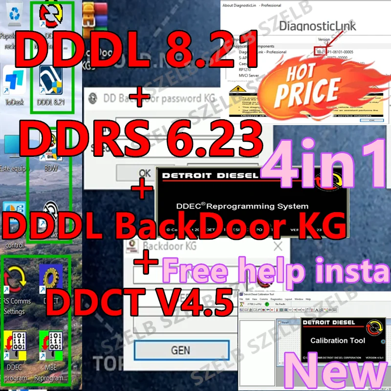 Nuovo 2025 Detroit Diesel Diagnostic Link 8.21 Livello 10 10 10 DDDL 8.21 + BackDoorKG + DRS 6.23 + DDCT v4.5 Strumento di Calibrazione