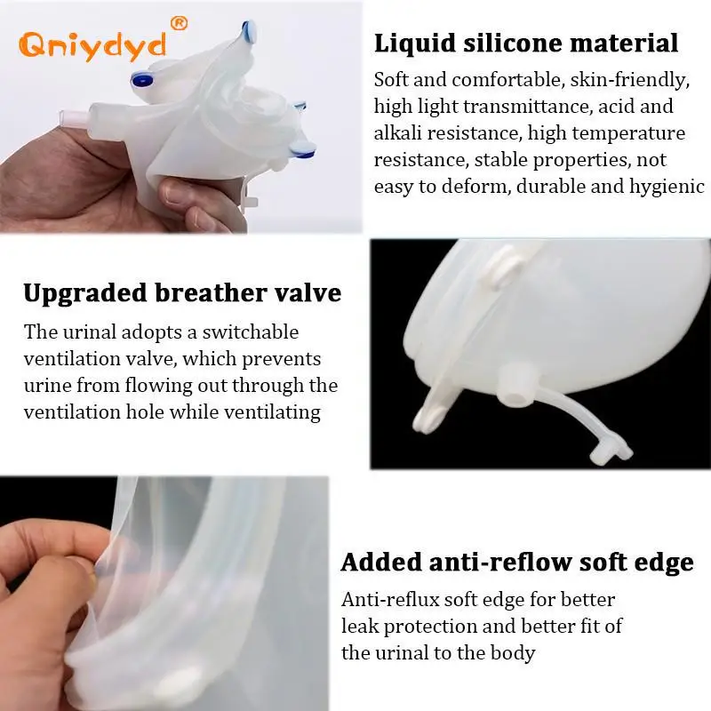 Removable Leakproof Urinal Collector with 1000/2000Ml Drainage Bag Hypoallergenic for Incontinence Care for Bedridden Adults