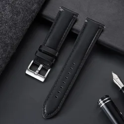 Vintage Cowhide Leather Strap Quick Release Watch Band - Universal Men & Women Bracelet - Rose Gold Buckle (Black)