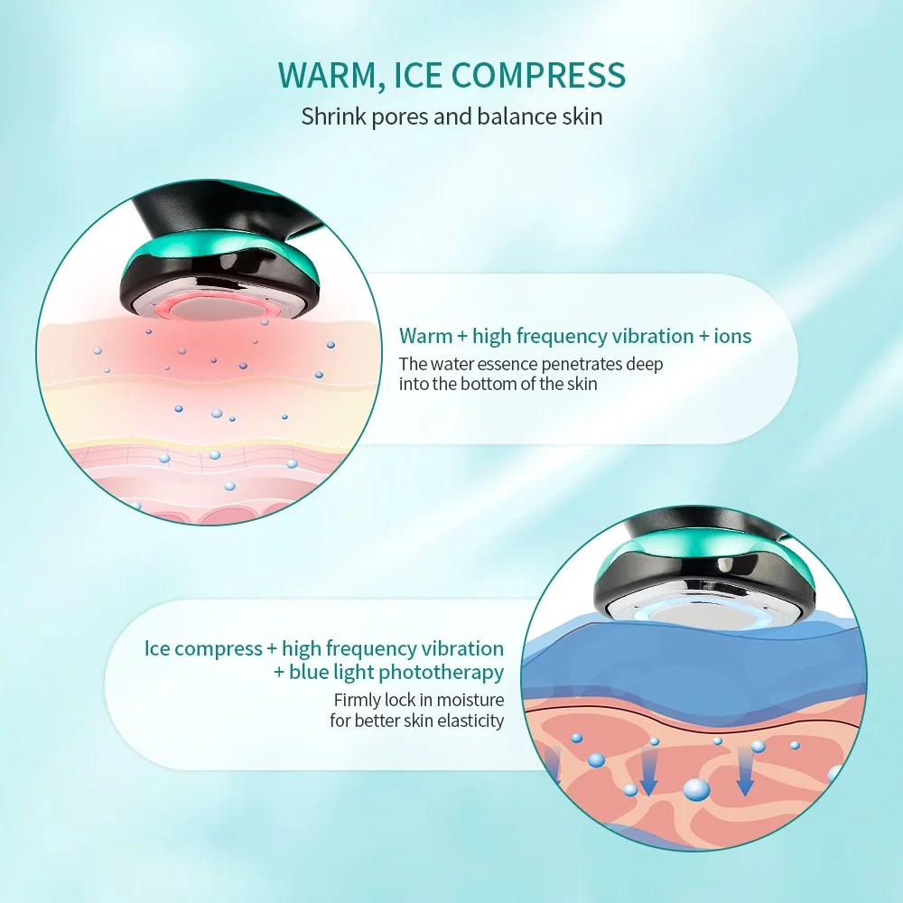 Hot&Cold Treatment Facial Heating Cooling Massager EMS Skin Lifting LED Photon Calm Skin Shrink Pores Remove Edema Ice Cooler