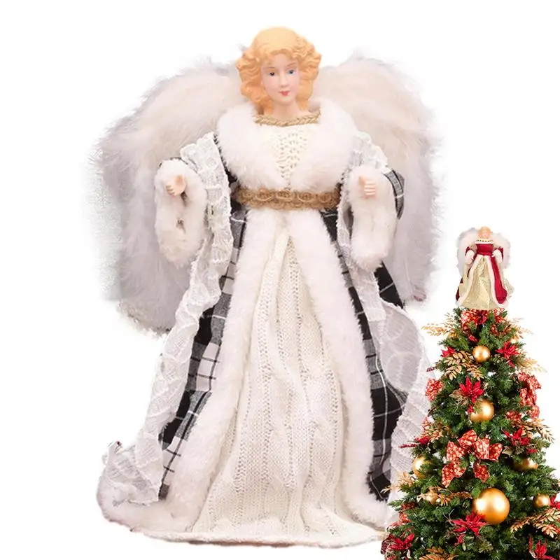 

Christmas Angel Tree Topper Standing Angel with White Feather Treetop Figurine Multicolor Angel Pendant Christmas Tree Topper