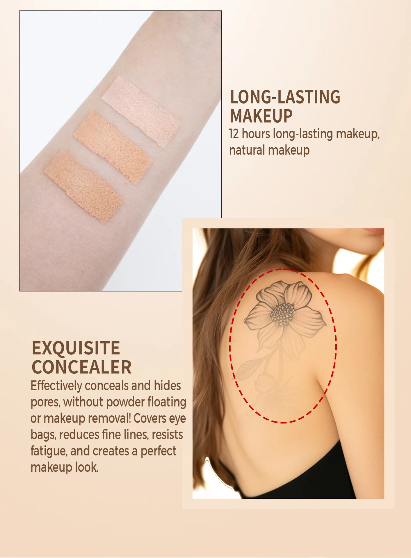 Description Picture 6 of itemWaterproof Concealer, High Coverage, Natural, Can Be Used To Cover Tattoo Scars Freckle Tattoos, Black Eye Circles