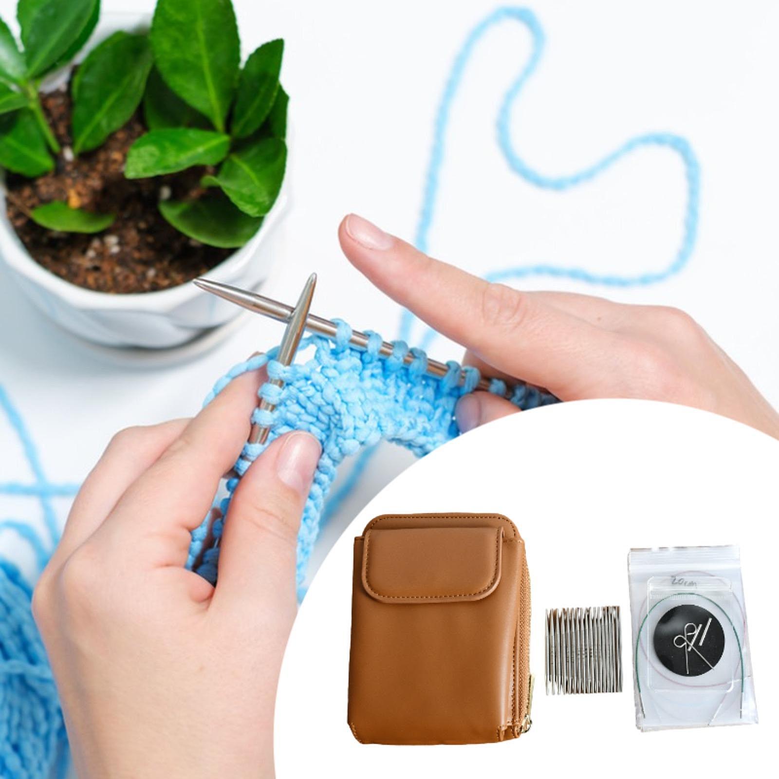 Stainless Steel Circular Knitting Pins Set Detachable Stitching Pins Hand Sewing Sweater DIY Supplies Crafts Storage Bag