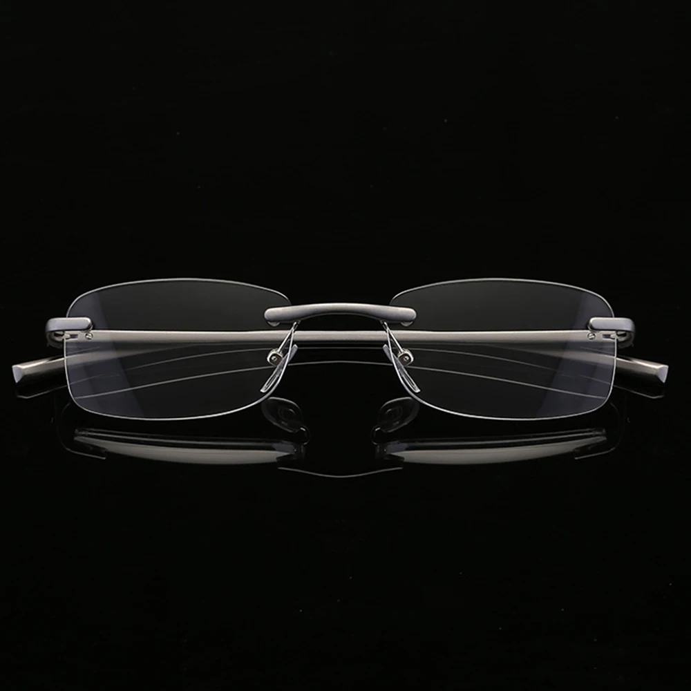 Men Ultra Light Rimless Reading Glasses Alloy Frame Anti Blue Presbyopic Glasses Men's Anti Fatigue Presbyopia Clear Glasses