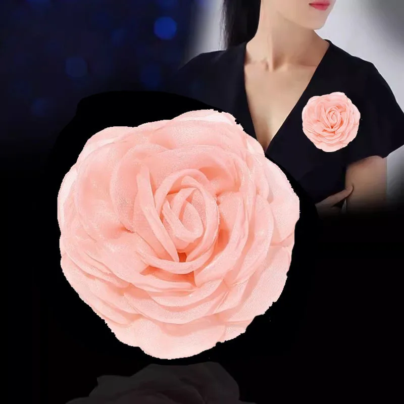 Extra Large Satin Camellia Flower Brooch - 5.5 Inch Oversized Floral Pin For Women, Party & Wedding