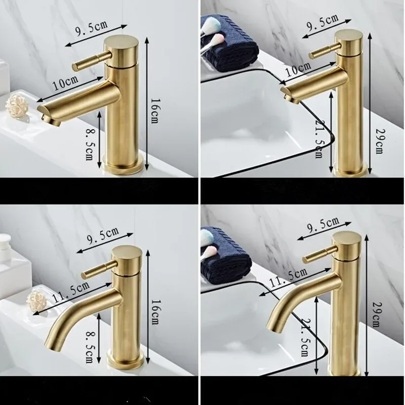 Description Picture 6 of itemBrushed Gold Bathroom Faucet Modern Lavatory Vanity Sink Tall Tap Deck Mounted Toilet Basin Faucets Hot and Cold Water Mixer Tap
