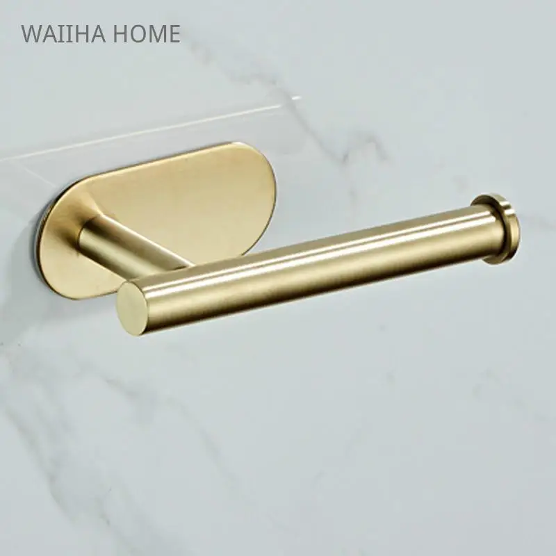 

Self-Stick Toilet Paper Holder Wall Mounted Bathroom Kitchen Silver Gold Black Towel Storage Stand Stainless Steel Tissue Rack