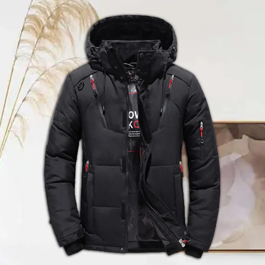 

Trendy Sports Coat Sporty Multi Pockets Winter Thicken Drawstring Jacket Men Jacket Windproof