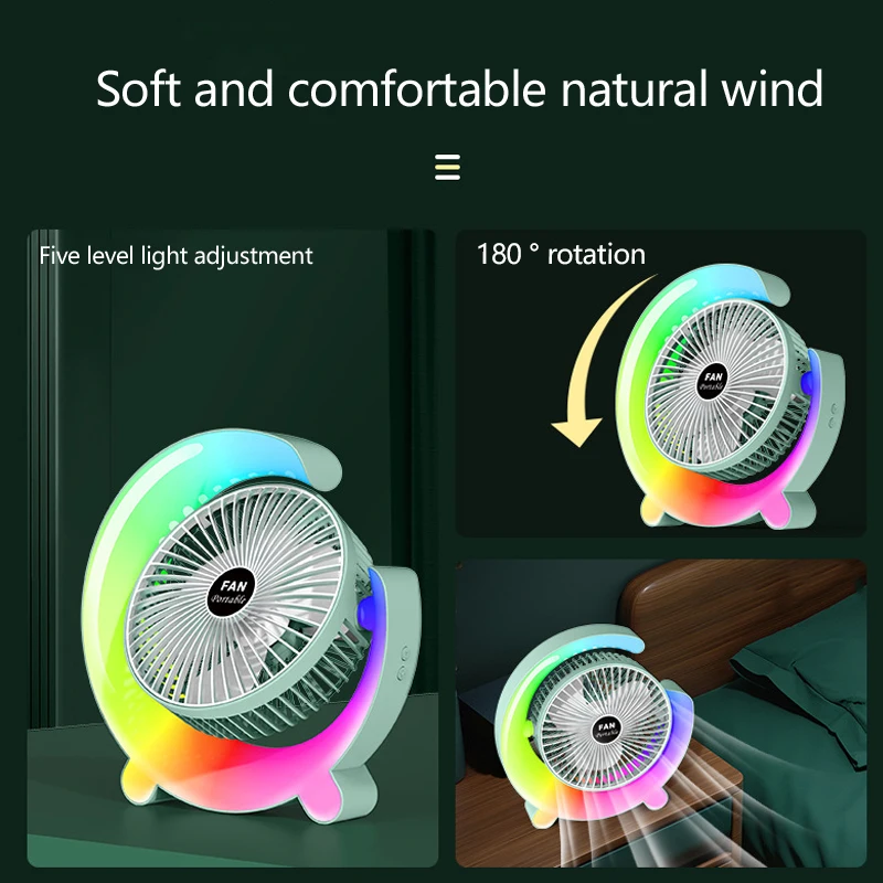 Desk Fan Portable USB Fan With LED Light Adjustable Cooling Mute 3 Speed Adjustment Ultra Quiet Suitable For Home Desk Offic
