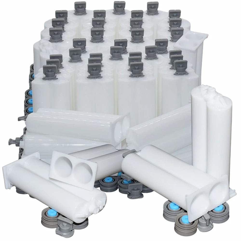 

200pcs 1:1 AB Glue Tube 50ml Empty Cartridges Double-Barrel with Sealing Pistons for 50ml 1:1 Adhesives Dispenser AB Glue Guns