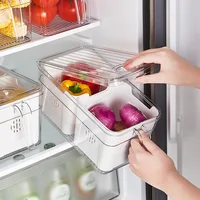 Refrigerator Fresh Handle Organizer Drainable Fruit Vegetable Dumpling Egg Storage Box with Handle Food Storage 1