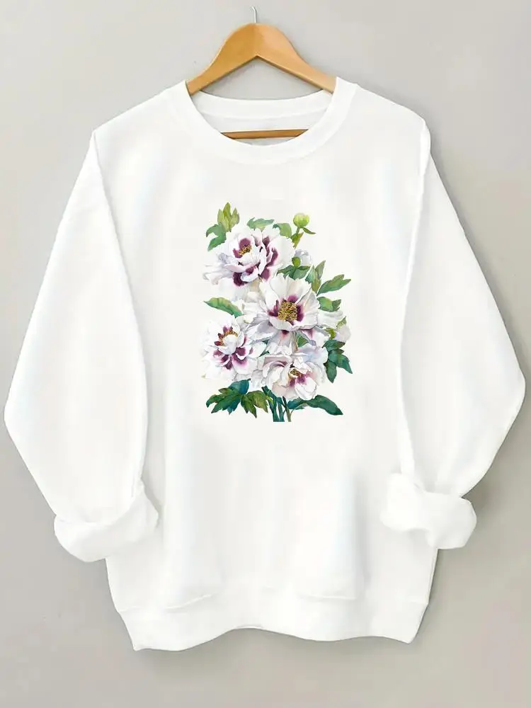 

Watercolor Flower Style Trend Print Pullovers Fashion Long Sleeve O-neck Clothing Female Graphic Women Fleece Sweatshirts