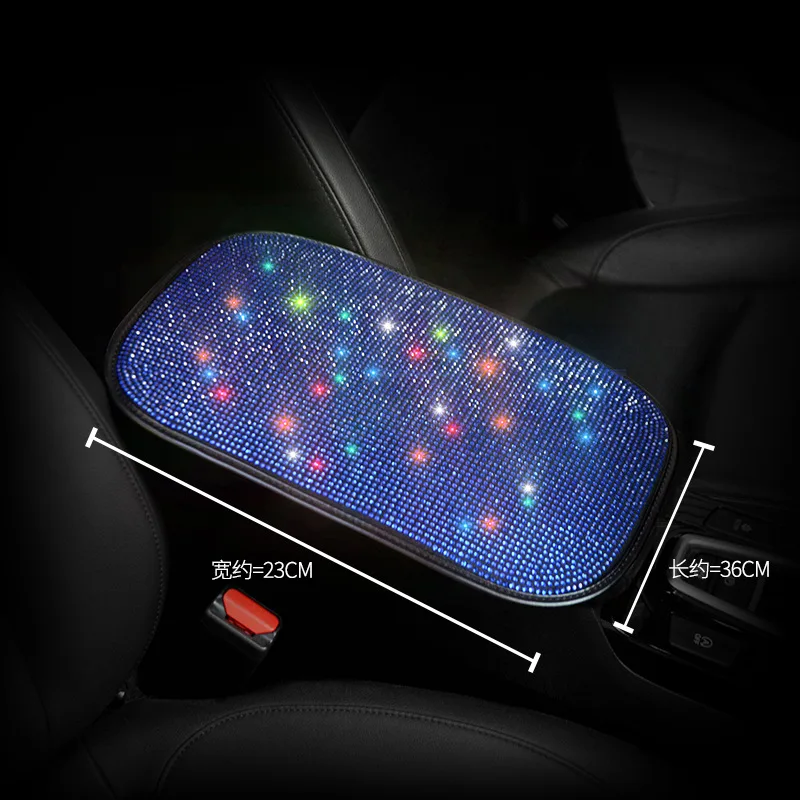 L-elf Car Center Console Pad with Sparkling Rhombuses Rhinestone Bling Car Accessories for Women 