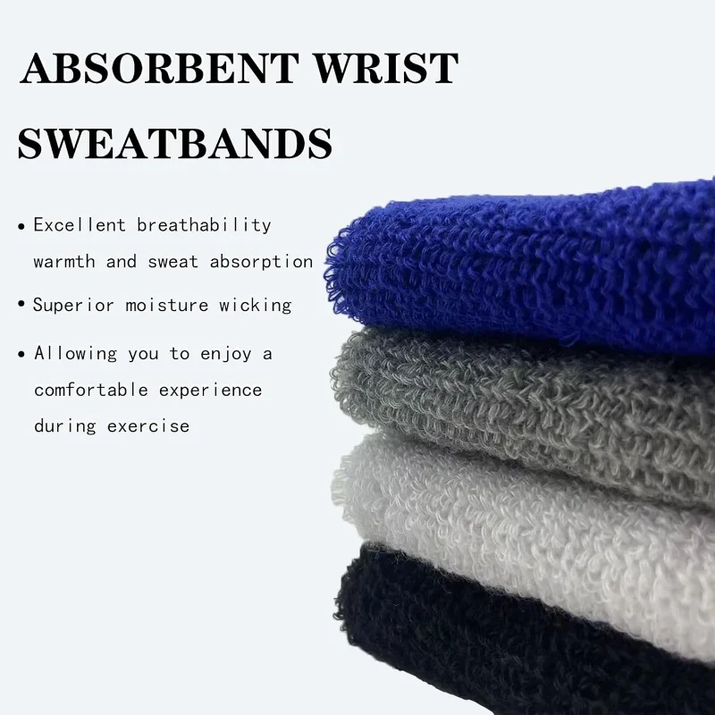 New Hot 1Pairs 2Pcs Set Breathable Cotton Wrist Sweatbands Sweat Absorbent Wristbands for Tennis Football Basketball Running Gym view 5