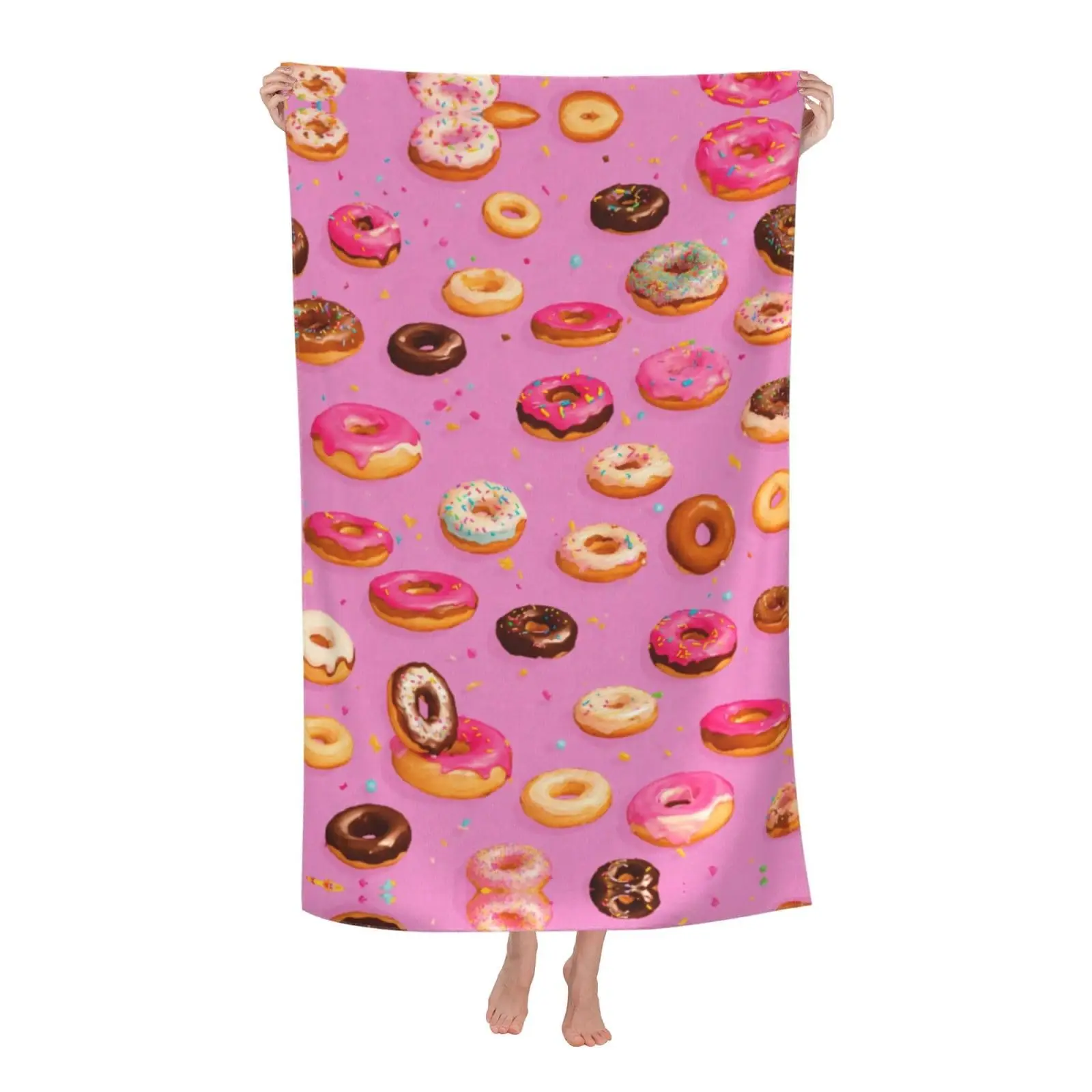 

Donut Pattern Beach Towel Lightweight Quick Dry Pink Microfiber Beach Towels Swim Pool Yoga Camping Travel for Adult Kids