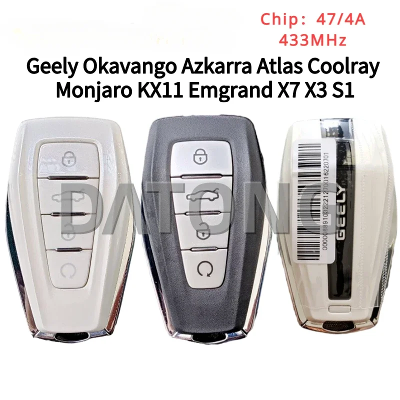 

Geely Original Car Keyless Smart Remote Key 433Mhz 4A/47 Chip For Okavango Azkarra Atlas Coolray Monjaro KX11 Emgrand X7 X3 S1