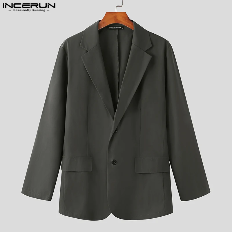 Mens Blazer INCERUN Men Blazer Solid Color Lapel Long Sleeve Streetwear Fashion Button Casual Suits Elegant Leisure Thin Coats 5XL mens blazer