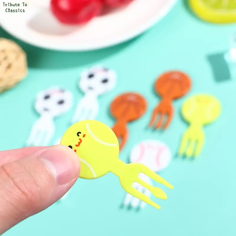 Description Picture 4 of item8Pcs For Kids Snack Cake Dessert Bento Box Decor Party Essentials Cute Sport Style Food Fork Picks Mini Cartoon Fork Toothpicks