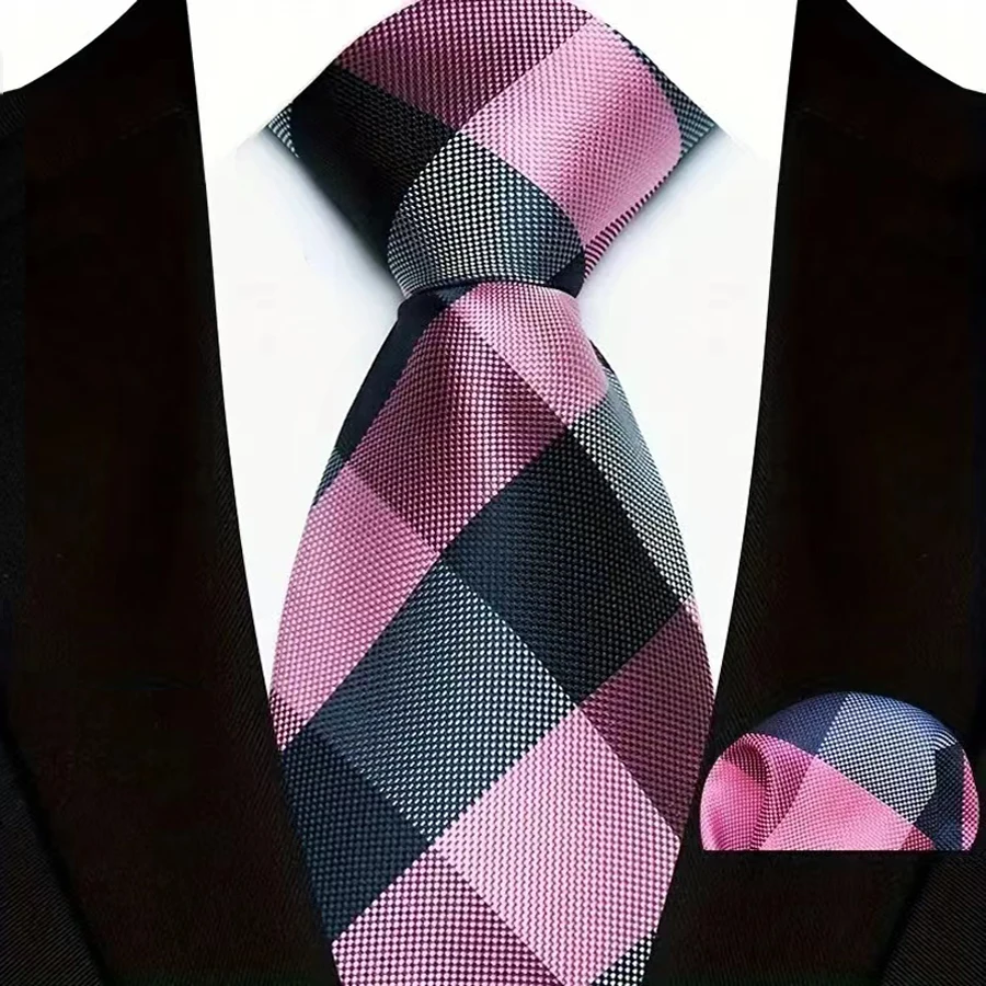 Herren-Krawattenset mit Einstecktuch, Jacquard-Karo & kariertes Muster, für Hochzeit, Business, Party, Alltag, Accessoires – Detail 10