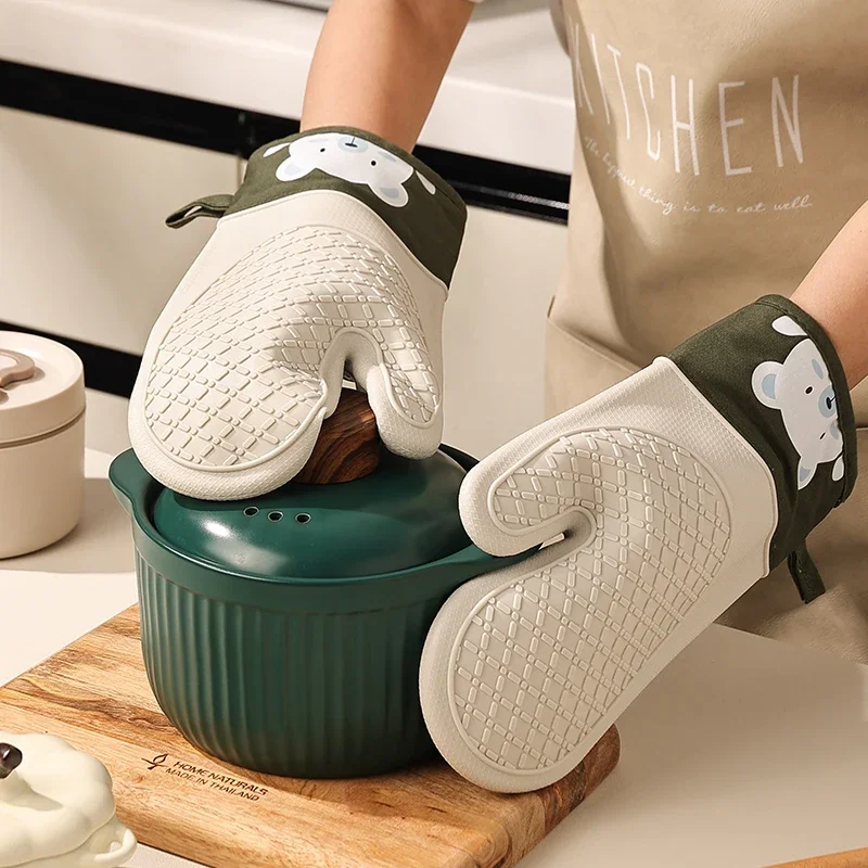 1pc Silicone Heat Insulation Gloves Thickened, Non-slip, High Temperature Oven Gloves Baking and Scalding Kitchen Hand Clamps