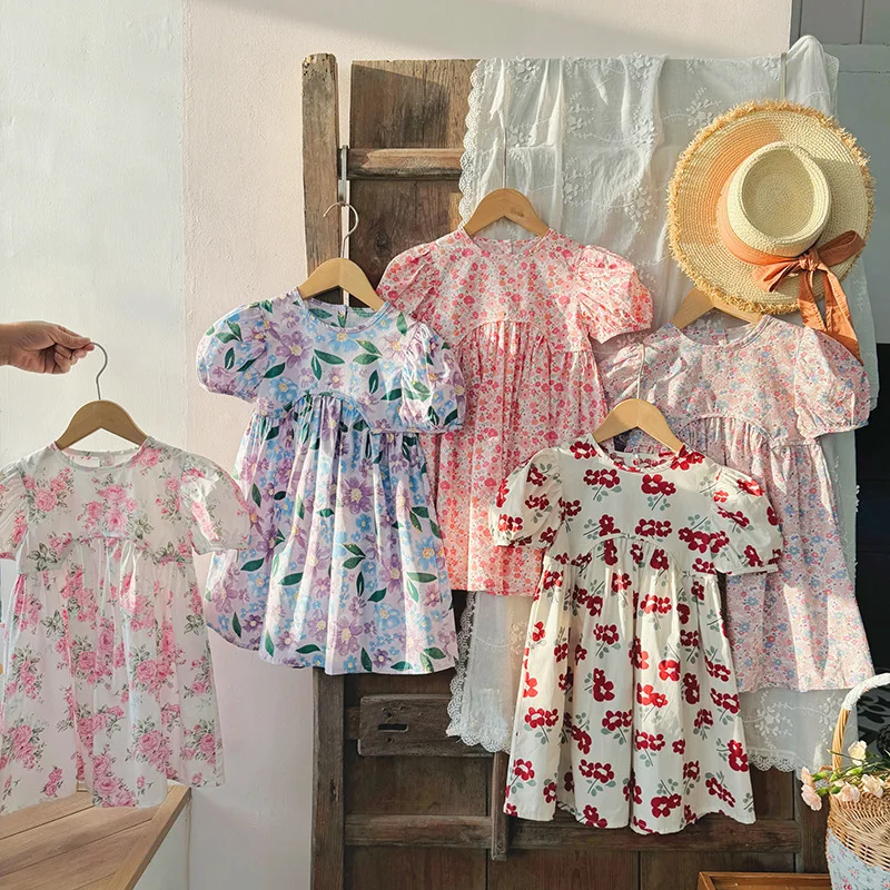 Girls Floral Print A Line Summer Dress