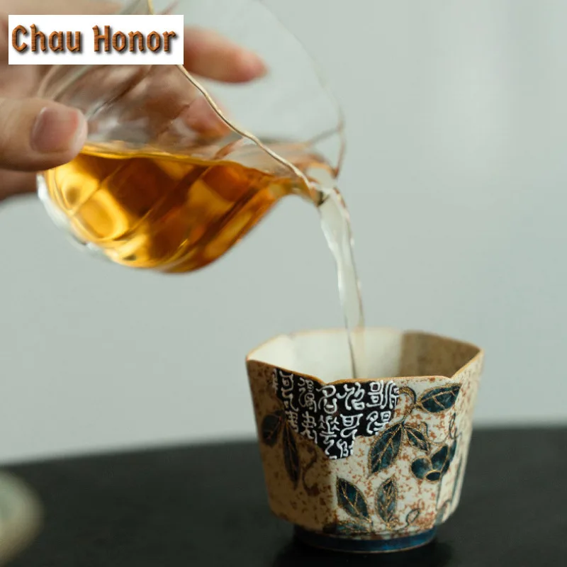 70ml Blue And White Flint Red Teacup Handmade Gold Drawing Branch Lotus Tea Bowl Japanese Set Of Cups Meditation Cup Drinkware