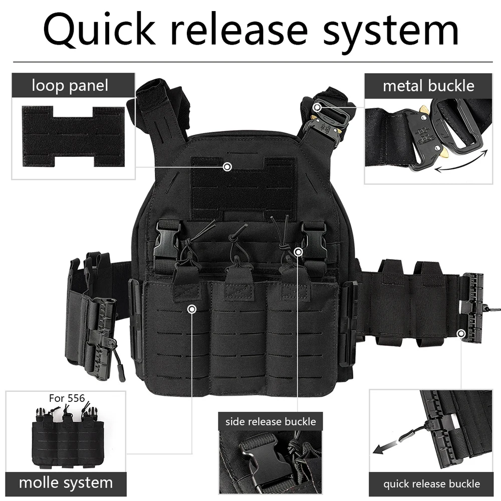 Tactical Vest Plate Carrier Body Armor Quick Release System Magazine Panel Elastic Cummerbund Airsoft Paintball Hunting Vest