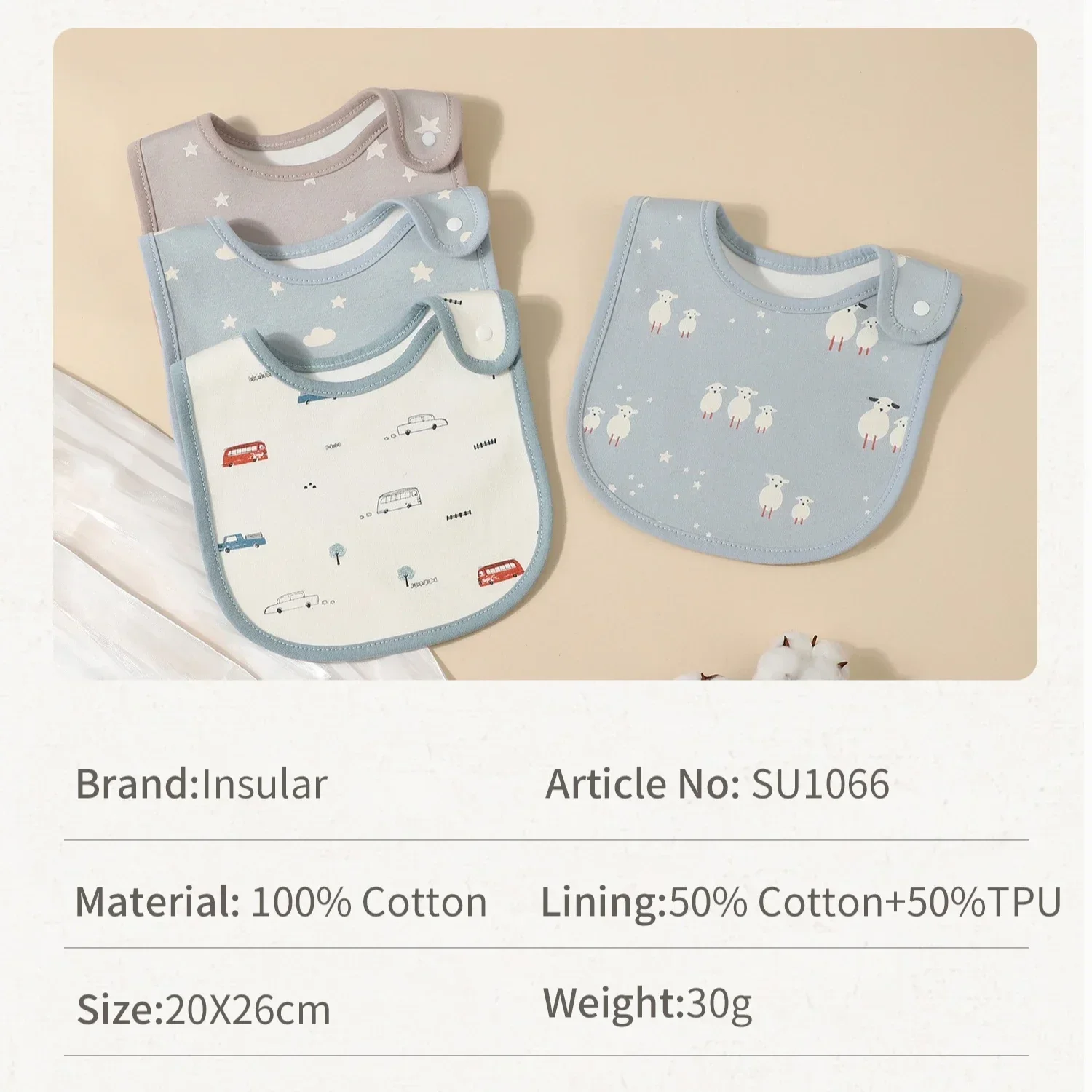 조절 가능한 3겹  턱받이 부드러운 U자형  침 흡수 타월 면 소재 수유 스카프 (13세용)