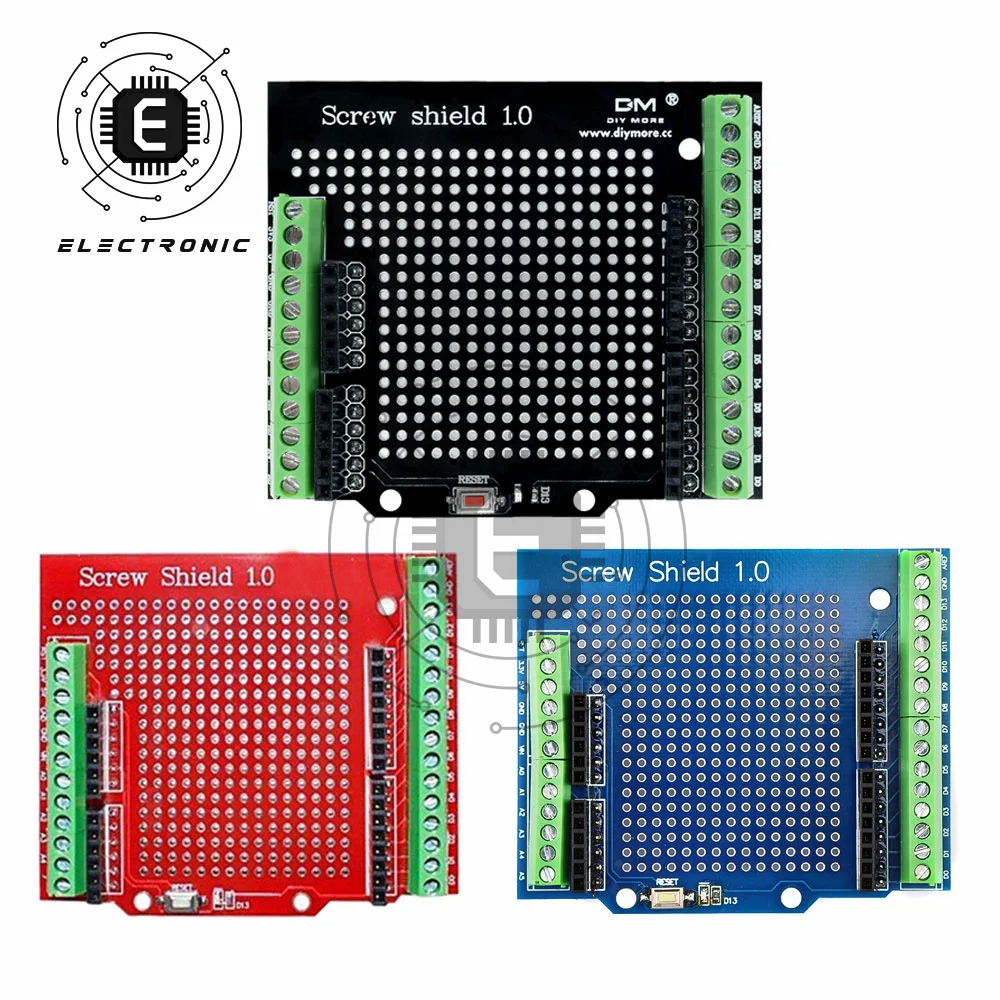 

Proto Screw Shield for Arduino Open Source Reset Button D13 LED NEW For Breadboard 3.81 Terminal Double-sided PCB SMT Solder DIY