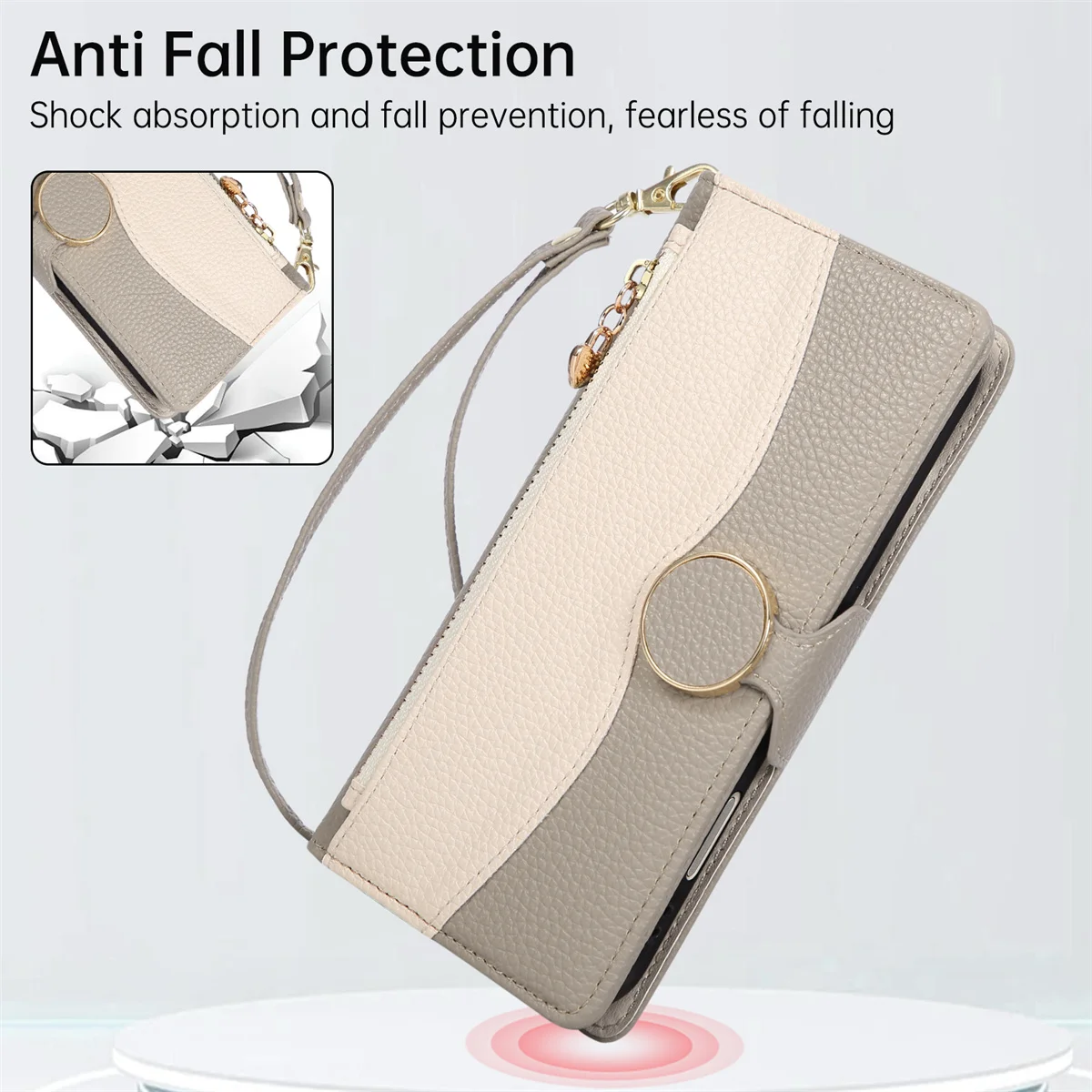 Zipper Crossbody Leather Phone Case Wallet with Card Holder
