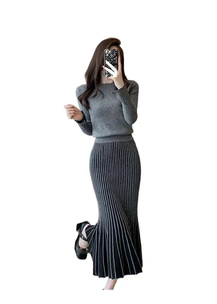 

2023 Women's Clothing Round neck long sleeve knit two-piece outfit