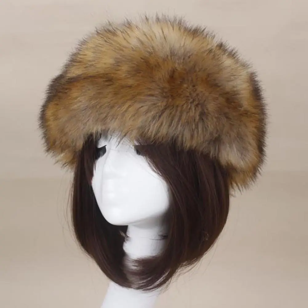 Fluffy Faux Fur Brimless Empty Top Hat Russia Outdoor Ski Windproof Thickened Furry Cap Plush Fluffy Beanies Headband Winter Hat