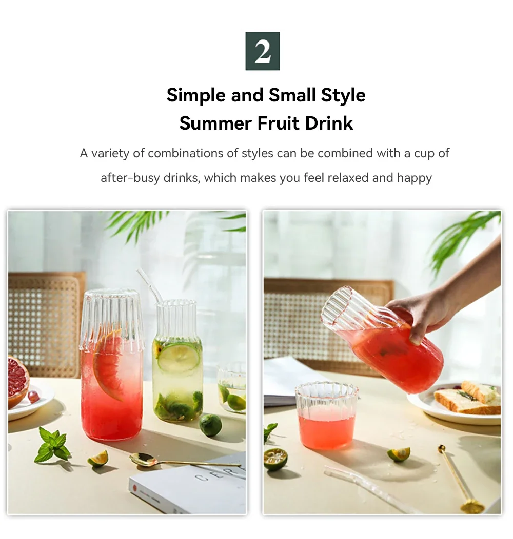 Description Picture 5 of itemGlass Water Bottle with Glass Cup Set Drinkware Bedside Carafe with Tumbler Glasses Drinking Pitcher for Milk Beverage Tea