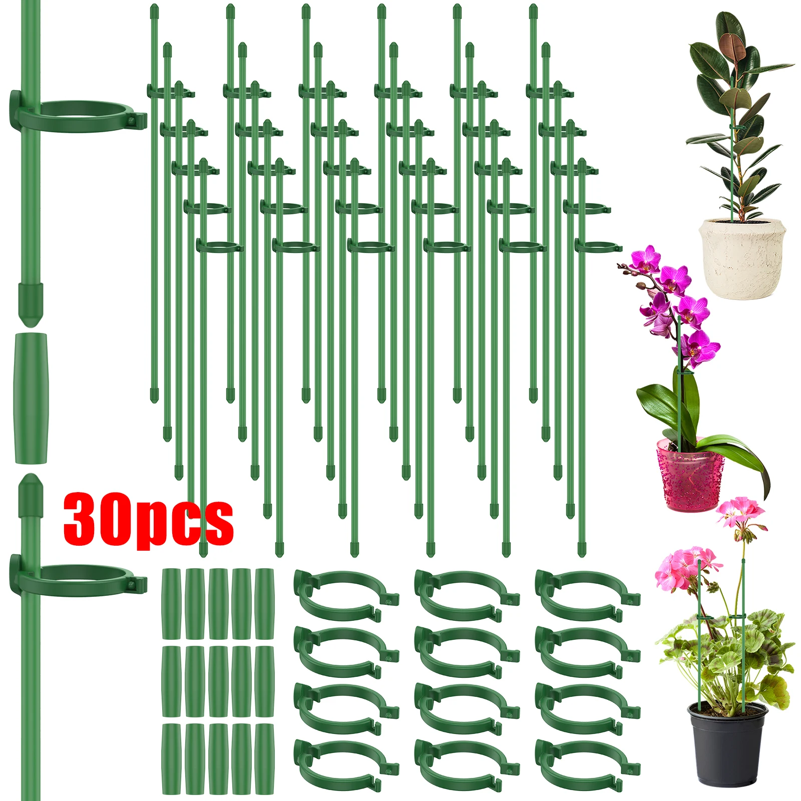 30Pcs Plant Supports Stakes Flower Stand Sticks Garden Single Stem Flower Support Stake Bonsai Fixing Tool Flower Grow Holder