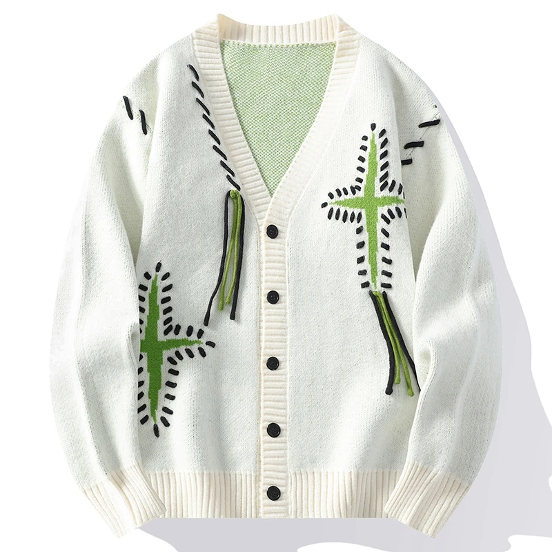 2024 Autumn/Winter New Men's Casual Knitted Cardigan V-neck Fashion Design Warm Japanese Versatile Sweater Cardigan 3
