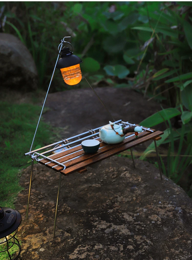 Description Picture 6 of itemOutdoor Small A Folding Table Portable Multifunctional Camping Stainless Steel With Light Pole Picnic Beechwood Table