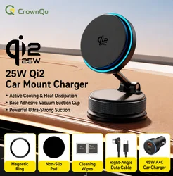 Advanced 25W Wireless Charging Magnetic Car Mount with Cooling and 360° Rotation - Fast Charge Phone Holder Stand (Upgrade Set)