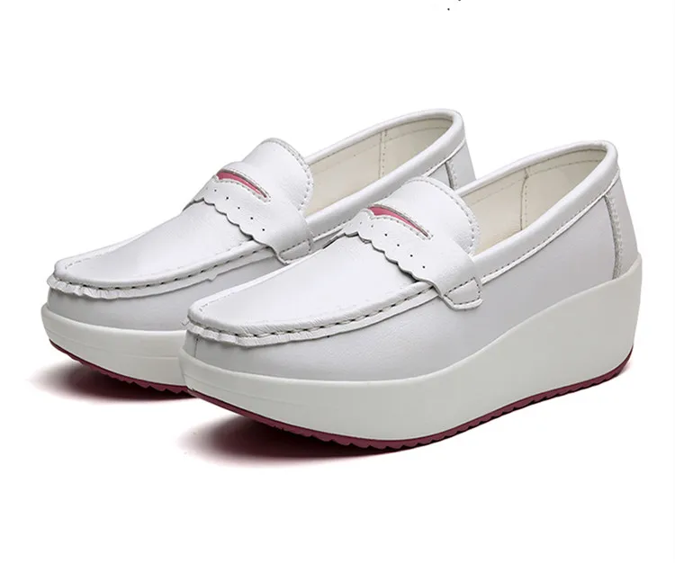 STRONGSHEN Women Platform Wedges Casual Shoes Loafers Soft Nurse Work Shoes Breathable Comfortable Non-slip White Nursing Shoes