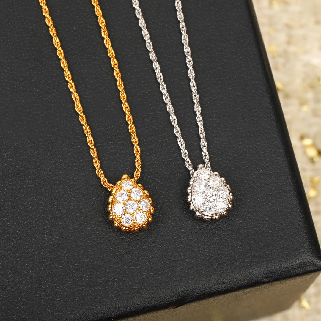 

Europe Brands Top Quality Water Drop Full Diamond Pendant Gold Silver Necklace Women Luxury Jewelry Trend 2024