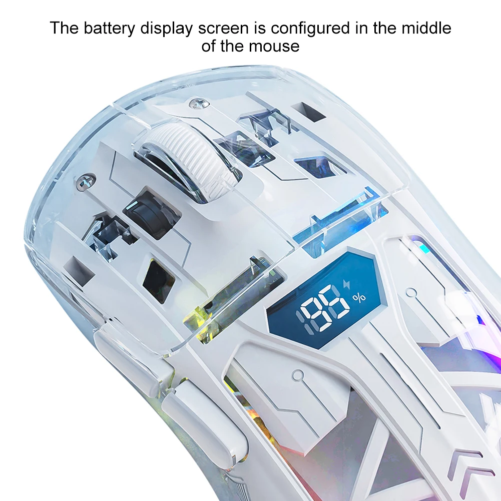 Transparent Mice 2.4GHz+BT5.0 Wireless Gaming Mouse Digital Display Multi Device Connection 5 Level DPI for Laptop/Phone/PC/ 5