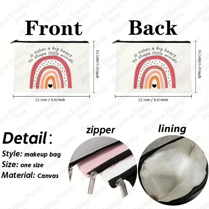 Rainbow Print Makeup Bag It Takes A Big Heart To Shape Little Minds Perfect Stationery Supplies Bag and Graduate Teachers Gift 2