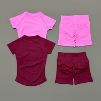 2 Pieces Impact Gym Sets Women Seamless knitted Yoga Short Sleeve Top Fitness Set Workout Running Sports Short Leggings Suit - Image 5
