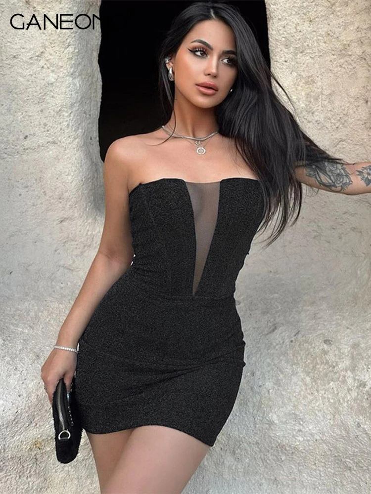

Women 2024 Summer Sexy Party Strapless Short Dresses Club Evening Birthday Streetwear Bodycon Black Mini Dress Wholesale Items
