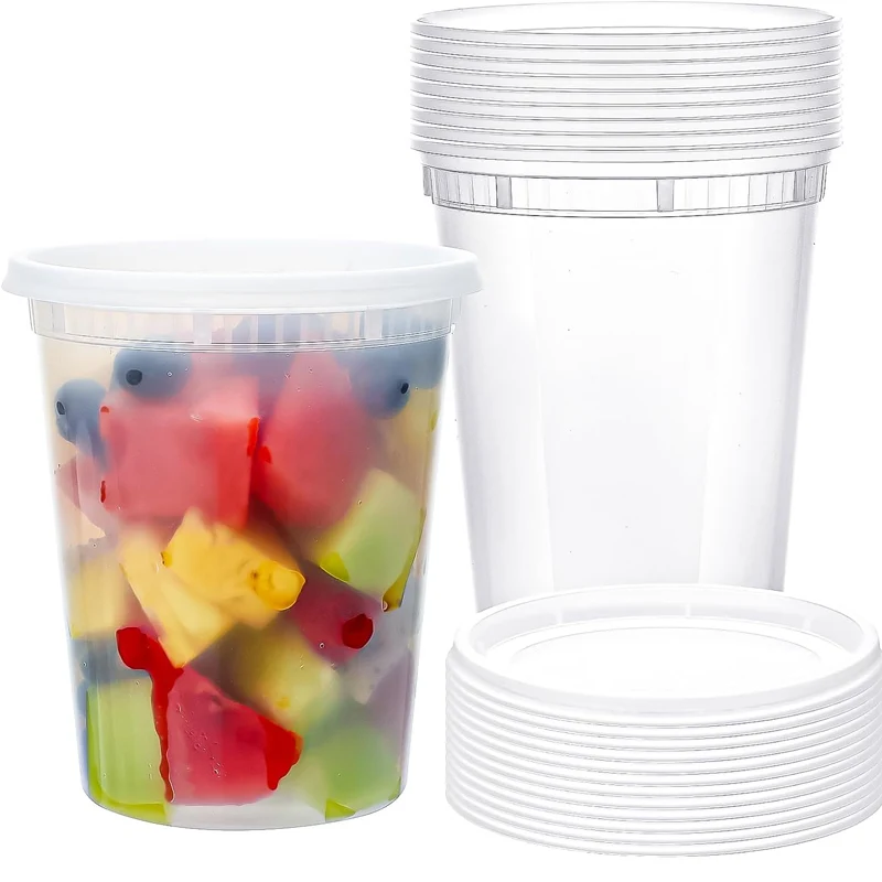 24pcs Plastic Deli Food Storage Freezer Containers with Airtight Lids Disposable Clear Togo Jars Bowls for Salad Soup Meal Prep
