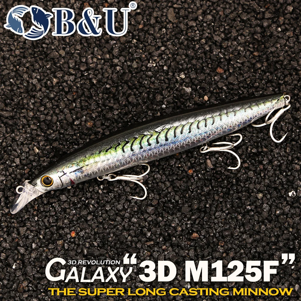 B&U Long Casting Floating Minnow Köder - 3D Lebensechter Harter Köder mit Dreifachhaken, Salzwasser/Süßwasser-Köder für Barsch und Wolfsbarsch