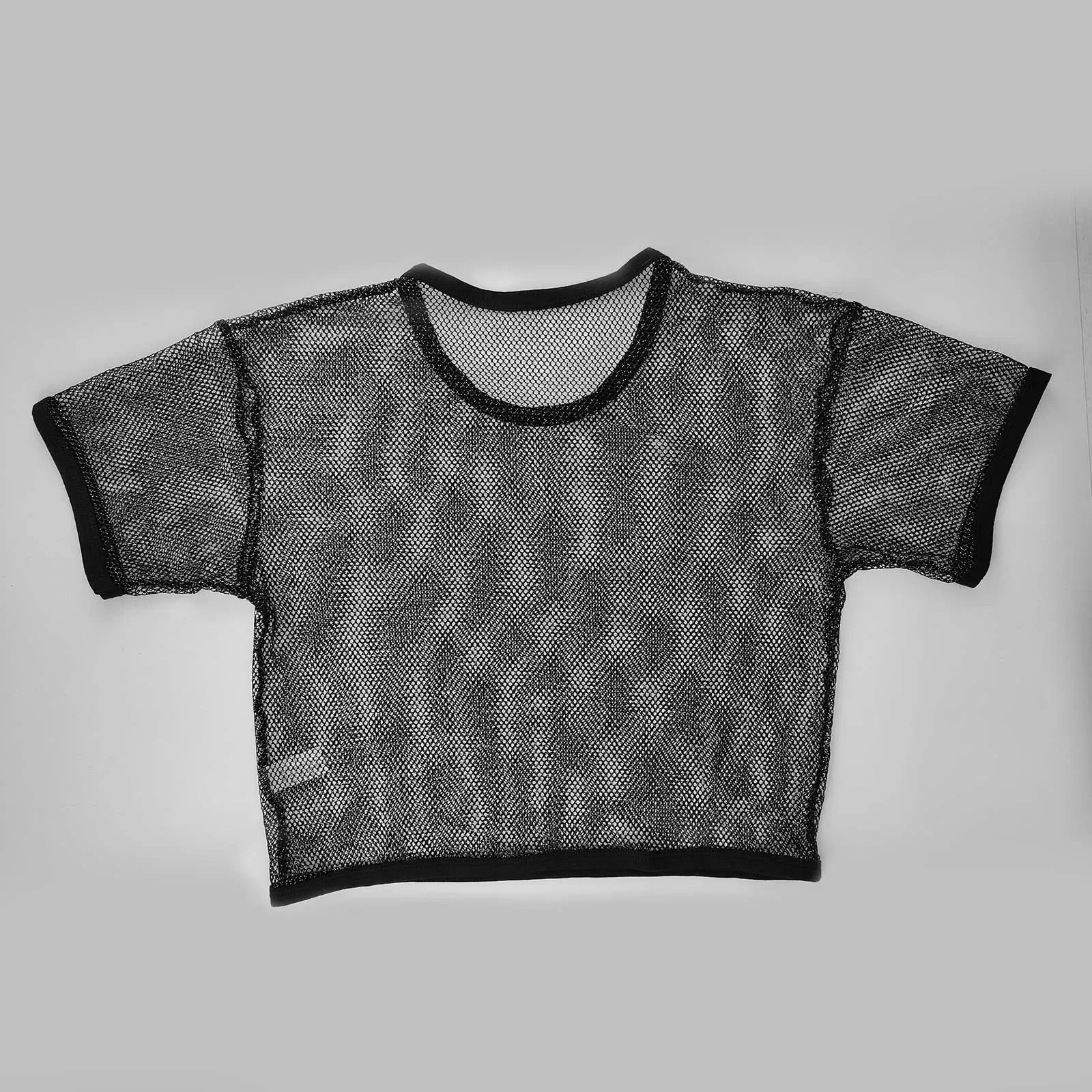 Sexy Men Undershirt Set Fishnet Mesh Cropped Tops+Boxers Transparent Sheer Fishnet Hollow Short Sleeve Top Shorts Sets Nightwear