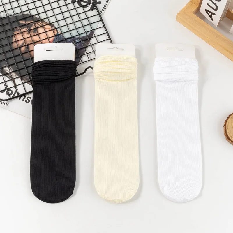 5-40Pairs Stacked Socks Women Spring and Summer Thin Solid Colour Jk Ice Silk Socks Ice Ice Socks Women Dopamine Mid-calf Socks 5