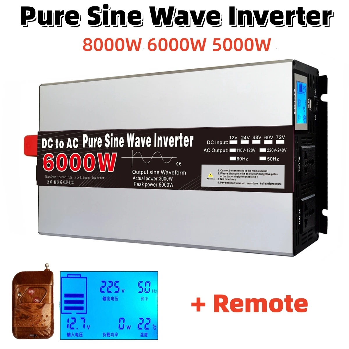 8000W 6000W 5000W Inverter Dc 12V 24V 48V 60V A Ac 220V 230V Onda Sinusoidale Pura Convertitori Presa Universale Ue Inversor Инвертор
