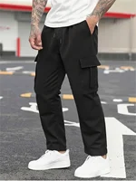 New men's overalls multi-pocket loose men draw rope solid color outdoor hiking overalls 2