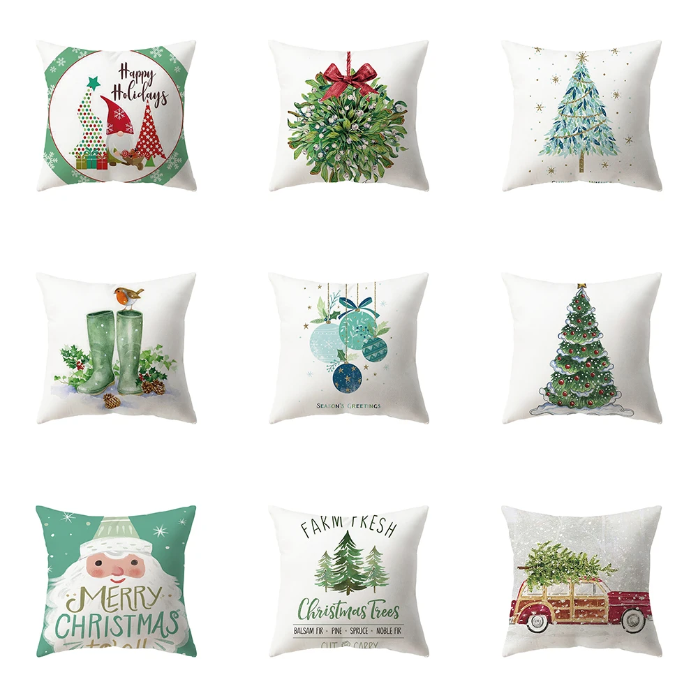

Merry Christmas Cute Santa Claus Print Pattern Cushion Cover Home Living Room Sofa Decoration Polyester Pillow